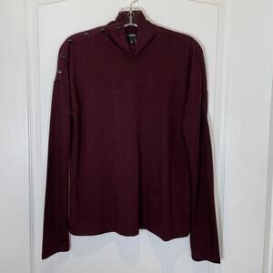 Paige Turtleneck Top w/‎ Buttons Accent Heathered Purple Oversize Minimalist XS